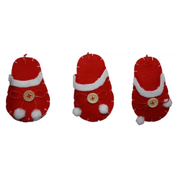 Χριστουγεννιάτικα Κρεμαστά Παντοφλάκια Κόκκινα - Σετ 3 τεμ. (10 cm)